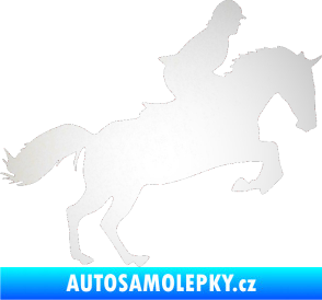 Samolepka Kůň 014 pravá skok s jezdcem odrazková reflexní bílá
