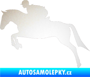 Samolepka Kůň 020 levá skok s jezdcem odrazková reflexní bílá