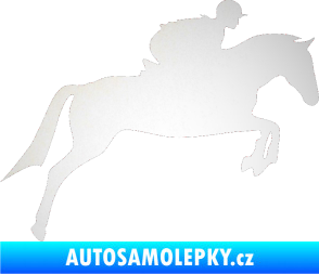 Samolepka Kůň 020 pravá skok s jezdcem odrazková reflexní bílá