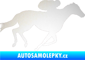 Samolepka Kůň 027 pravá závodí s jezdcem odrazková reflexní bílá