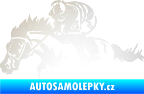 Samolepka Kůň 075 levá závod s jezdcem, dostihy odrazková reflexní bílá