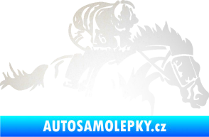 Samolepka Kůň 075 pravá závod s jezdcem, dostihy odrazková reflexní bílá