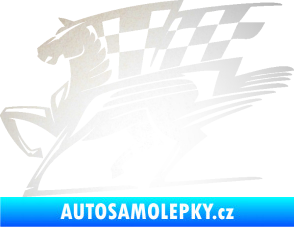 Samolepka Kůň racing 001 levá se šachovnicí odrazková reflexní bílá