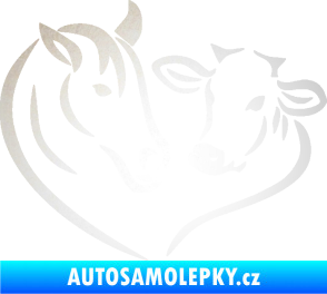 Samolepka Kůň s kravičkou v srdíčku levá láska ke zvířatům odrazková reflexní bílá