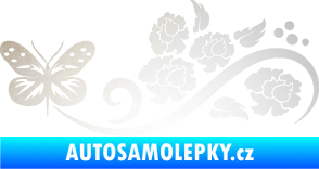 Samolepka Květina dekor 015 levá s motýlem odrazková reflexní bílá