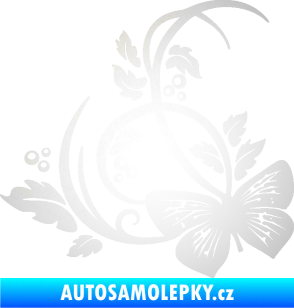 Samolepka Květina dekor 046 levá motýl odrazková reflexní bílá