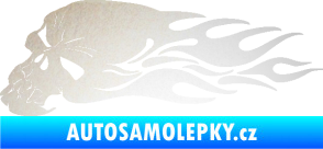 Samolepka Lebka 050 levá v plamenech odrazková reflexní bílá