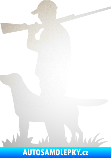 Samolepka Myslivec 005 levá se psem na lovu odrazková reflexní bílá