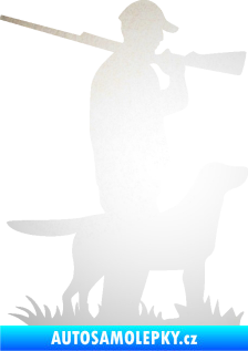 Samolepka Myslivec 005 pravá se psem na lovu odrazková reflexní bílá