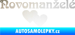 Samolepka Novomanželé 001 nápis se srdíčky odrazková reflexní bílá