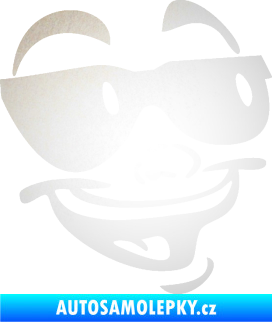 Samolepka Obličej 005 pravá veselý s brýlemi odrazková reflexní bílá
