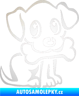 Samolepka Pes 076 pravá štěnátko s kostičkou odrazková reflexní bílá