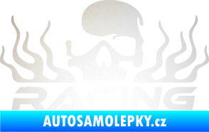 Samolepka Racing nápis s lebkou levá odrazková reflexní bílá