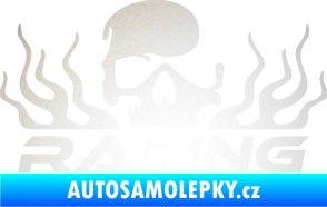Samolepka Racing nápis s lebkou pravá odrazková reflexní bílá