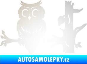 Samolepka Sova 005 levá na větvi odrazková reflexní bílá