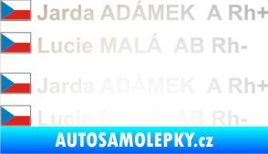 Samolepka Vlajka ČR se jménem a krevní skupinou odrazková reflexní bílá
