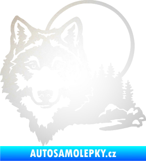 Samolepka Vlk 007 levá s krajinou odrazková reflexní bílá