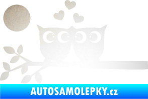 Samolepka Zamilované sovy levá na větvičce odrazková reflexní bílá
