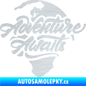 Samolepka Adventure Awaits dobrodružství čeká nápis se zeměkoulí škrábaný hliník