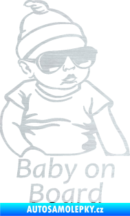 Samolepka Baby on board 003 pravá s textem miminko s brýlemi škrábaný hliník