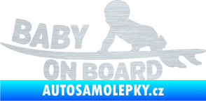 Samolepka Baby on board 010 levá surfing škrábaný hliník