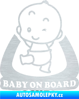 Samolepka Baby on board 011 levá s nápisem škrábaný hliník