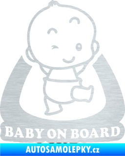 Samolepka Baby on board 011 pravá s nápisem škrábaný hliník