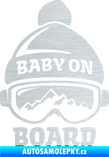 Samolepka Baby on board 012 levá na horách škrábaný hliník