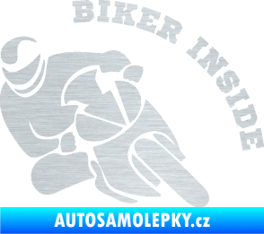 Samolepka Biker inside 002 levá motorkář škrábaný hliník