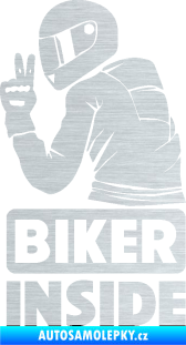 Samolepka Biker inside 003 levá motorkář škrábaný hliník