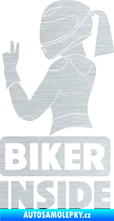 Samolepka Biker inside 004 levá motorkářka škrábaný hliník