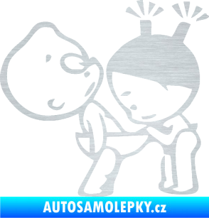 Samolepka Děti kuk do kalhot pravá škrábaný hliník