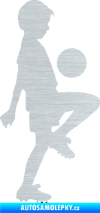 Samolepka Děti silueta 005 pravá kluk fotbalista škrábaný hliník