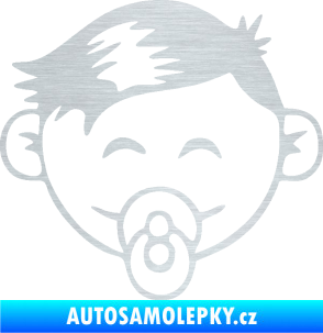 Samolepka Dítě v autě 049 levá kluk s dudlíkem škrábaný hliník