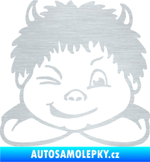Samolepka Dítě v autě 055 pravá kluk čertík škrábaný hliník