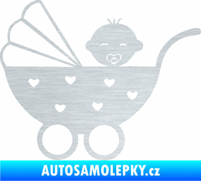 Samolepka Dítě v autě 070 levá kočárek s miminkem škrábaný hliník