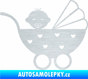 Samolepka Dítě v autě 070 pravá kočárek s miminkem škrábaný hliník