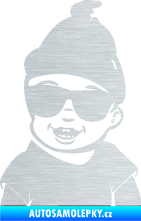 Samolepka Dítě v autě 081 levá chlapeček v brýlích škrábaný hliník