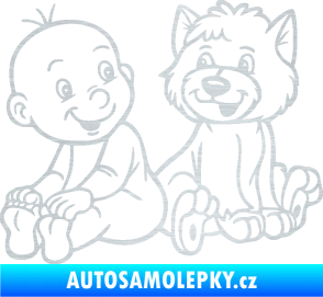 Samolepka Dítě v autě 087 levá chlapeček s pejskem škrábaný hliník