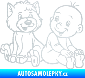 Samolepka Dítě v autě 087 pravá chlapeček s pejskem škrábaný hliník