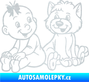 Samolepka Dítě v autě 095 levá holčička s pejskem škrábaný hliník