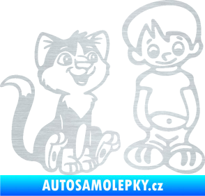 Samolepka Dítě v autě 097 pravá kluk a kočka škrábaný hliník