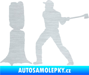 Samolepka Dřevorubec 005 levá sekat kmen škrábaný hliník