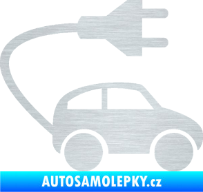 Samolepka Elektro auto 002 pravá symbol zásuvka škrábaný hliník