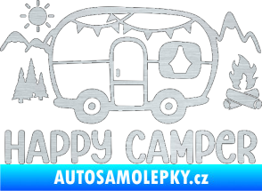 Samolepka Happy camper 002 pravá kempování s karavanem škrábaný hliník
