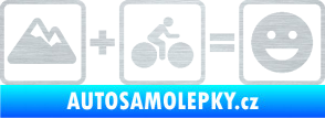 Samolepka Hory + kolo = veselý smajlík cyklista na horách škrábaný hliník