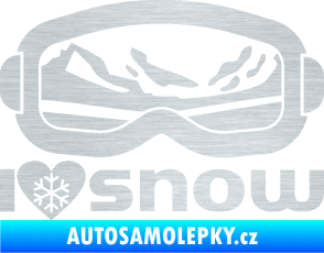 Samolepka I love snow nápis s brýlemi škrábaný hliník