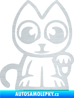Samolepka Kočička lucky cat JDM pravá škrábaný hliník
