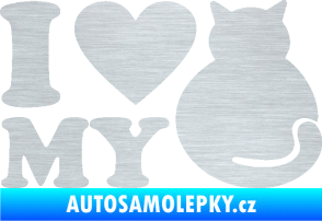 Samolepka Kočka 033 I love my cat škrábaný hliník