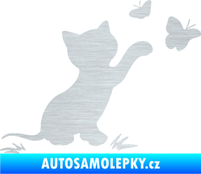 Samolepka Kočka 037 pravá s motýlky škrábaný hliník